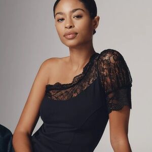 Maeve One-Shoulder Lace-Trimmed Top